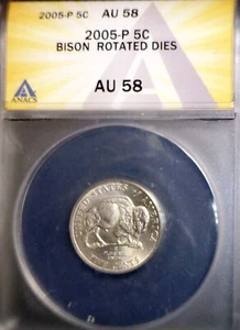 2005 ERROR ANACS AU58 90' ROTATED REVERSE BISON Jefferson Nickel CH AU RARE Coin - Picture 1 of 5