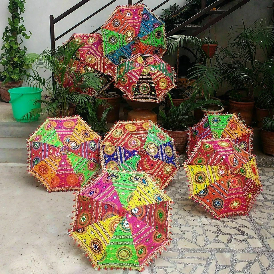 Lote de 10 peças guarda-sóis decorativos indianos decoração de jardim festa Mehndi - Imagem 1 de 4