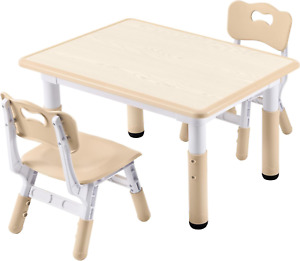 Kids Study Table and Chairs Set, Height Adjustable Toddler Table and Chair Set f
