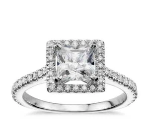2.10CT White Princess Lab Created Diamond Engagement 14k White Gold Ring Size 10 - Picture 1 of 4