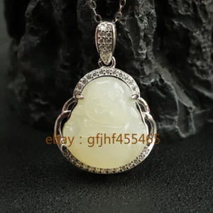 S925 silver inlaid natural Hotan Jade Buddha jade pendant - Picture 1 of 9
