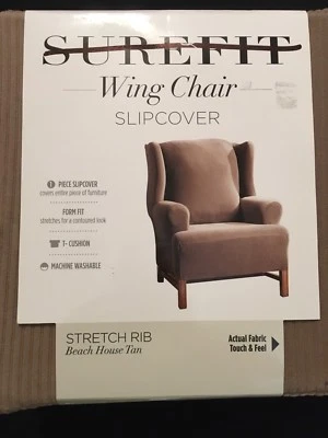 Silla de ala Sure Fit funda elástica acanalada casa de playa bronceada cojín en T de una pieza  Foto 1 de 4