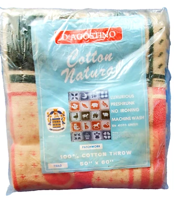 D'AGOSTINO Throw 100% Cotton Patchwork_pink/grn/blue_50'X60" made in Spain NIP Foto 1 de 4