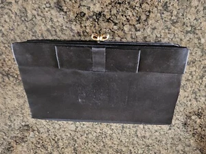 Vintage After Five Black Satin 60s Evening Bag Cocktail Purse Hand Bow Clutch - Picture 1 of 8