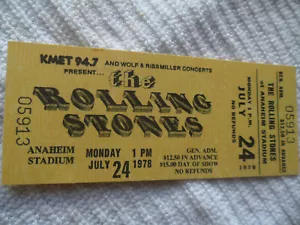 ROLLING STONES__Original 1978__BOLETO SIN USAR__Algunas Girls Tour__Anaheim - Imagen 1 de 10