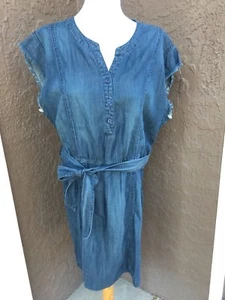 New Chico's Blue Denim Fringe Dress Dark Wash 3 = XL 16 18 NWT Belt A-line Short - Picture 1 of 6