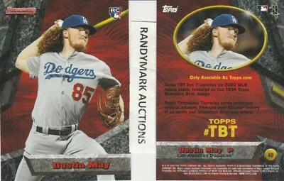 Dustin May LOS ANGELES DODGERS TOPPS 2020 THROWBACK 1994 BOWMAN'S BEST TBT 40 RC - Image 1 of 3