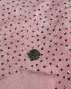 Velour Fabric Pink with Small Silver Stars 47” X 77” 2.25 Yards - Picture 1 of 4
