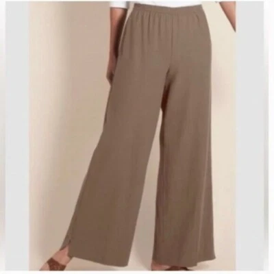 Soft Surroundings Womens Size Medium Pull On Textured Cotton Pant Wide Leg Brown - Image 1 of 4