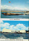 Postcard 4X6 Hi Uss Arizona And Memorial Split View Flag Pearl Harbor Battleship