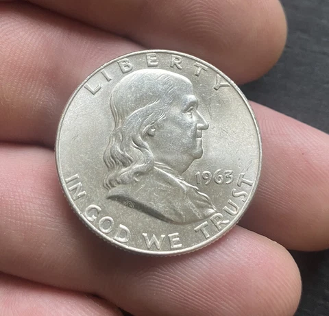 1963 P Franklin Half Dollar 90% Silver High Grade AU/BU Cover