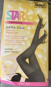 Spanx Star Power Patterned Shaping Tights Women E Backdrop Black Ribbed Row - Picture 1 of 4