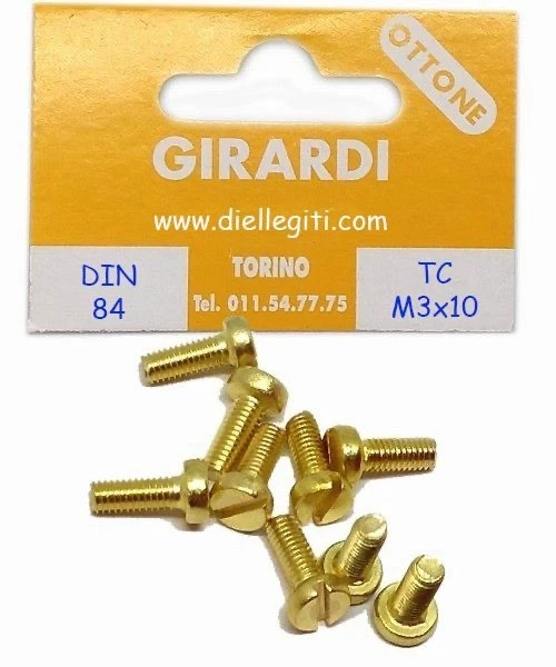 VITE A METALLO IN OTTONE TESTA CILINDRICA M3x10 - DIN 84 - UNI 6107 - Immagine 1 di 1
