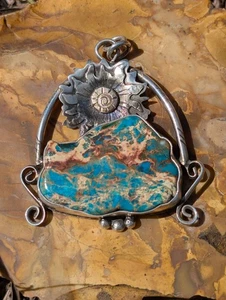Carico Lake Turquoise &9ct Gold Sterling Silver Artisan Hand Made Pendant .A16f - Picture 1 of 9