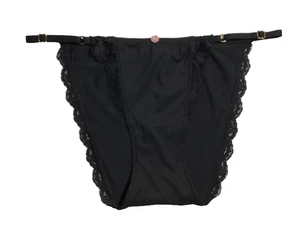 Victoria's Secret Damen String Bikini Höschen Small schwarz glatt mit Spitzenbesatz - Bild 1 von 7