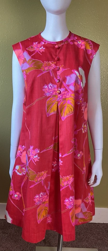 "Vestido Swing Midi Hawaiano Floral Años 60 Psicodélico Neón EE. UU. Garra Cremallera 44"" Busto" Foto 1 de 4