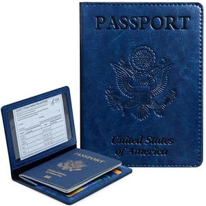 Billetera de viaje con porta pasaporte de cuero con bloqueo RFID - Picture 1 of 7