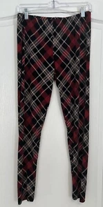 Mimozzas Leggings Women's Large Stretch Red Black Beige Plaid Soft Thin Material - Picture 1 of 7