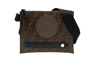 Fendi FF Logo Mens Messenger Bag in Brown Canvas - Picture 1 of 3