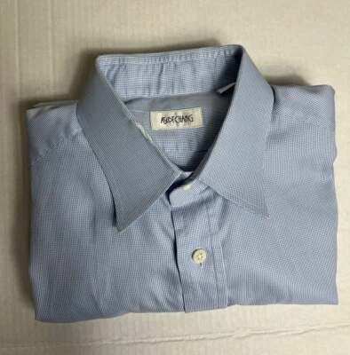 Ascot Chang Blue Check Dress Shirt Cotton Spread Collar Hong K - Image 1 of 4