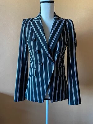 NWT Veronica Beard Miller Black White Striped Double Breast Blazer Jacket Size 0 - Image 1 of 4