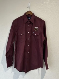 VINTAGE Wrangler Pearl Snap Adult Size Large Red Charro Ride Western Mens 90s - Foto 1 di 15