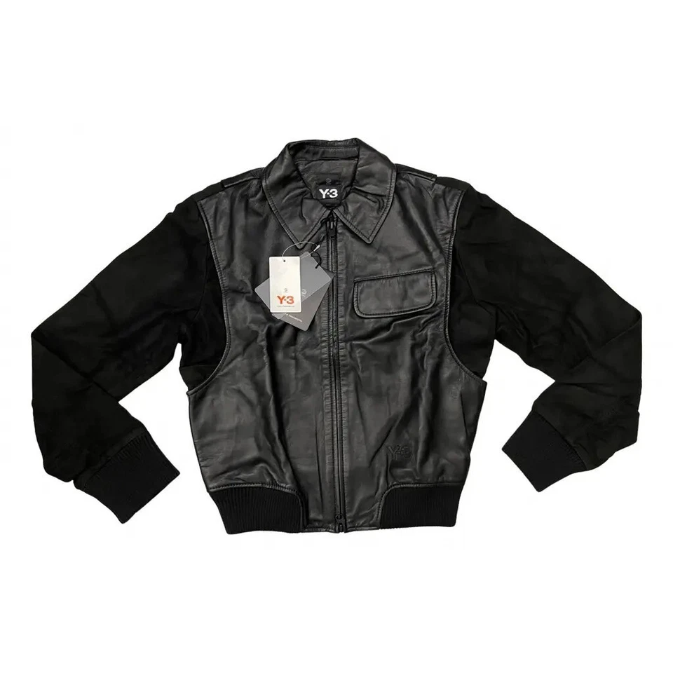 PVP£1140 Y-3 Yohji Yamamoto Adidas Chaqueta de Cuero Negra Manga de Gamuza M UK14 NUEVO CON ETIQUETAS Foto 1 de 4