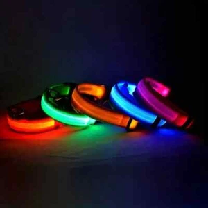  Light Up LED Glow Adjustable Waterproof Nylon Pet Collar - Picture 1 of 4