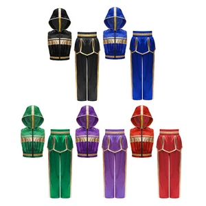 Kids Boys Set Metallic Trim Suit Hooded Outfits Sportwear Activewear Top Arts - Picture 1 of 26