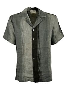 CROSSLEY Camisa Hombre Gris/Negro Regular Slim JOLING 100% Lino Made IN Italy