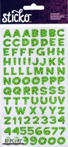 STICKO ALPHABET STICKERS - FUNHOUSE - GREEN METALLIC - Approx 12 mm - 1 SHEET - Picture 1 of 1
