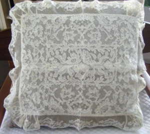 Antique boudoir Alencon lace decorative pillowcase cover floral design French - Picture 1 of 8