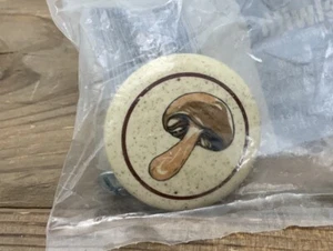 Vintage MUSHROOM Print Ceramic Knob Pull Brown Speckled Retro NOS Japan - Picture 1 of 22