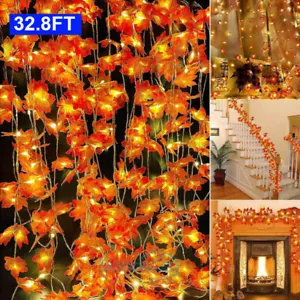 32.8FT Fall Garland Decorations Maple Leaf String Lights Thanksgiving Christmas - Picture 1 of 22