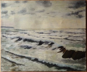 Gemälde Stürmische See, Meer - signiert E. Preuß - Ölgemälde alt 62x50 cm - Bild 1 von 6