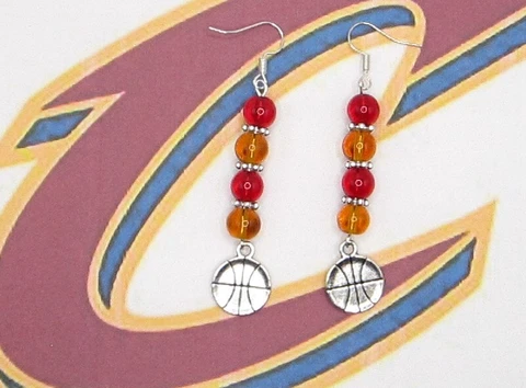 NEW-- CLEVELAND CAVLIERS NBA BASKETBALL EARRINGS-HANDCRAFTED-VERY NICE Cover
