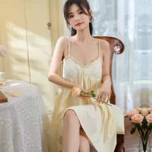 Lady Midi Nightdress Slip Dress Ruffle Trim Lace Floral Strappy Sleepwear Summer - Picture 1 of 17