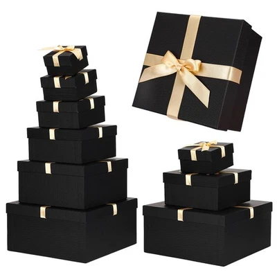 6 Pack Christmas Large Nesting Gift Boxes with Lid Ribbon 6 Size Square Gift ... - Image 1 of 4
