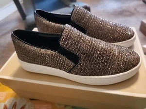 MICHAEL KORS Keaton Glitter Chain Mesh Slip On Metallic Gem Sneakers Women's 6.5 - Picture 1 of 7