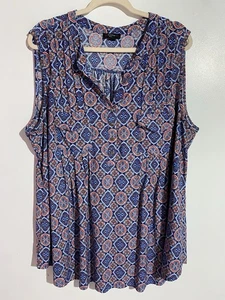 Cocomo Popover Tank Top 3X Geometric Liquid Knit Artsy Pleated Boho Vacation - Picture 1 of 8