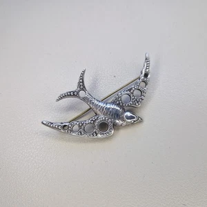 Antique Swallow Bird Brooch Sterling Silver Cut Out C Clasp Vintage 6cm  - Picture 1 of 11