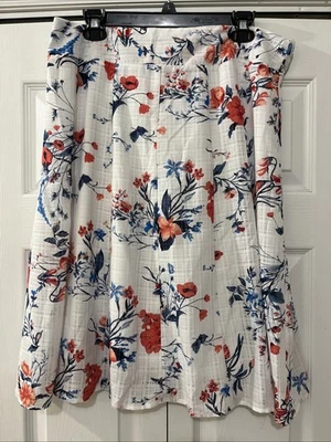 Falda Floral Christopher And Banks Roja Blanca Azul Hasta la Rodilla Mujer Talla Grande Foto 1 de 3