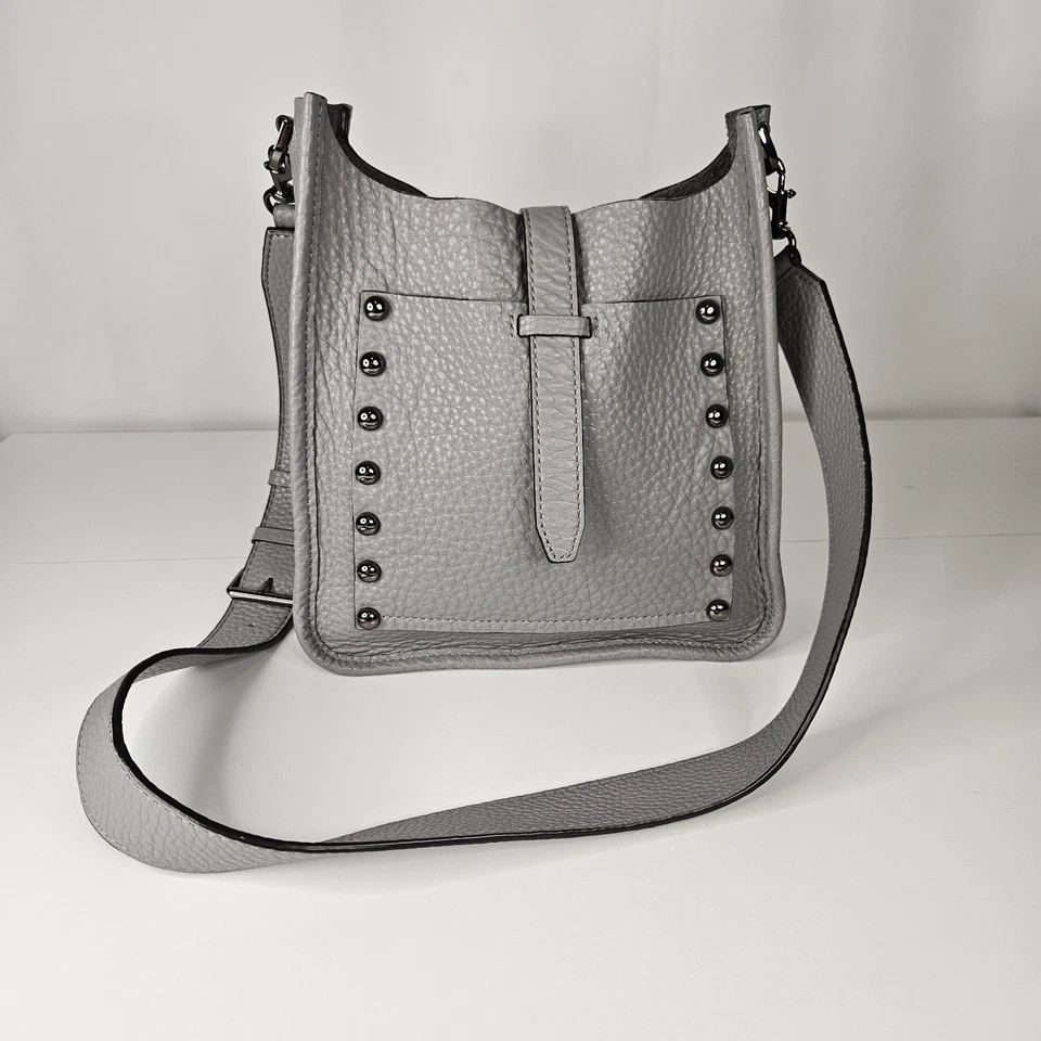 Rebecca Minkoff Unlined Feed Leather Crossbody Bag Gray Studded - Image 1 of 4