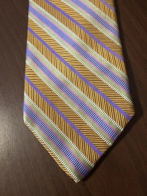 Robert Talbott Best of Class 100% Silk Tie Gold/Silver/Lavender Repp Diagonal - Image 1 of 4