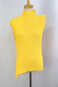 ISSEY MIYAKE Yellow Pleats High Neck Sleeveless Top 092 9688 - Picture 1 of 6