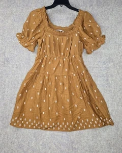 Old Navy Womens Smocked Mini Dress Brown XS Tiered Cotton Blend Embroidered - Picture 1 of 7