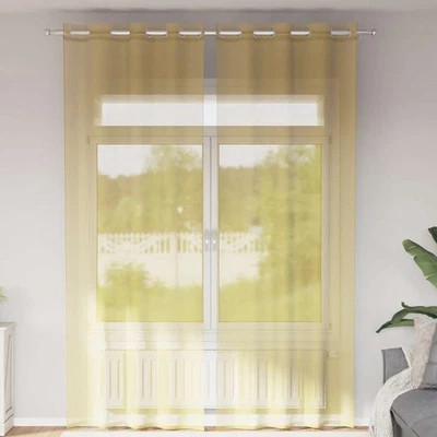 Voile Curtains Yellow 100% Polyester 140x300 cm Sheer Eyelet Grommet Panels 2pcs - Image 1 of 4
