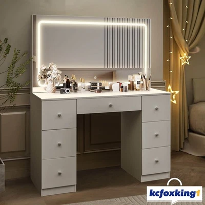 LUXSUITE Vanity Makeup Table Lighting Dressing Dresser Desk with LED Light Strip - image 1 of 4