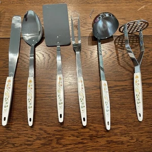 6 Pc Shiny New Kitchen Utensils Rooster Handle Masher Knife Flipper Ladle Etc - Picture 1 of 7