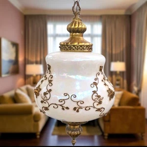 Lámpara colgante Hollywood Regency Swag luz iridiscente glamorosa de colección MCM FALKENSTEIN - Imagen 1 de 15